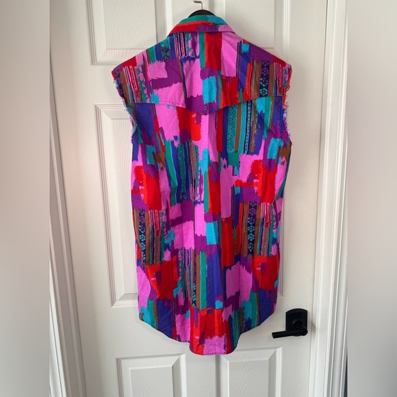 Vintage Frontier Series Western Abstract Button Up Cut Off Vest Tall Medium Mens - Picture 7 of 8